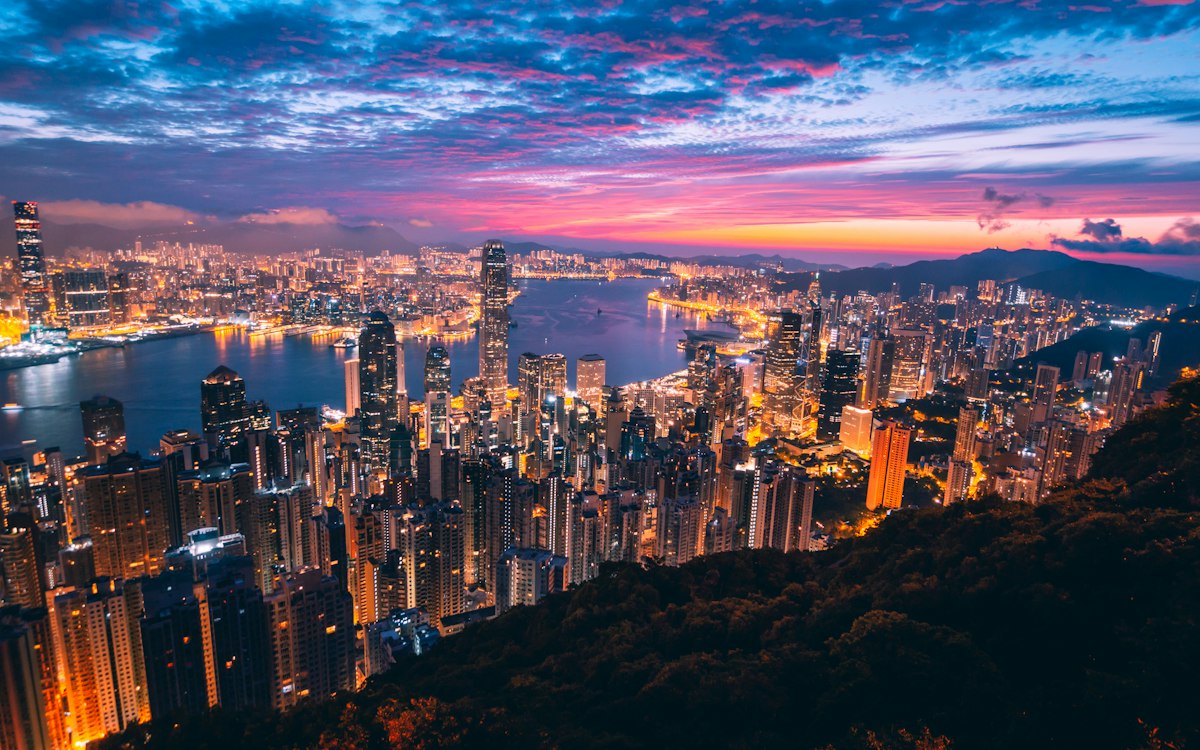 Hong Kong skyline and contemporary art gallery